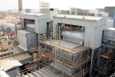 Amec Industrial Division. Milford Energy Ltd, Red Dragon Power Station, Milford Haven, Pembrokeshire, Wales. Boiler House Roof