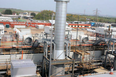 Amec Industrial Division. Milford Energy Ltd, Red Dragon Power Station, Milford Haven, Pembrokeshire, Wales. Boiler House Roof