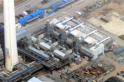 Amec Industrial Division. Milford Energy Ltd, Red Dragon Power Station, Milford Haven, Pembrokeshire, Wales. Boiler House Roof